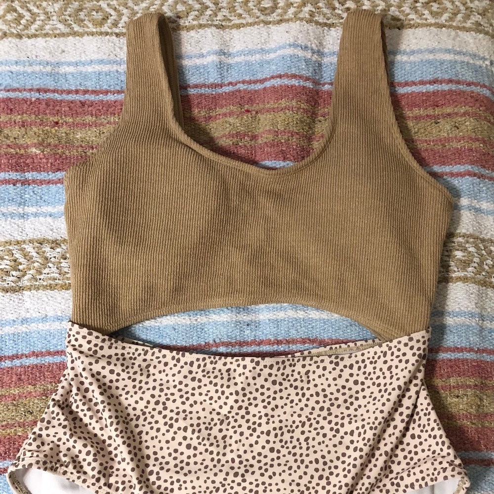 Tan and Cream Women's Swim Set